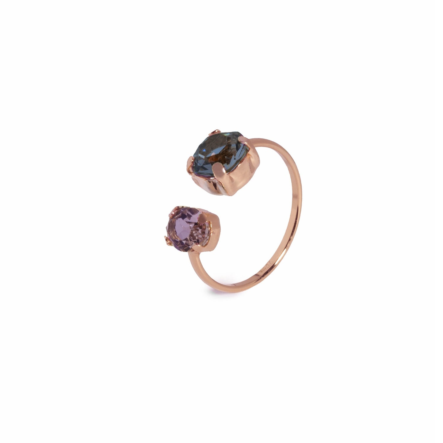 Rose Gold plated Sterling Silver Adjustable ring circle purple crystal from Blooming