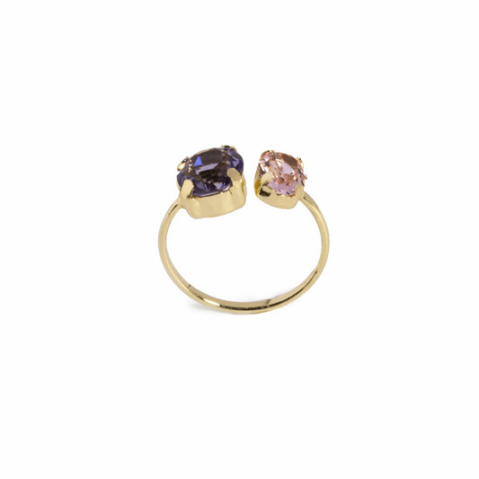 Anillo ajustable círculo cristal morado en Plata baño Oro de Blooming