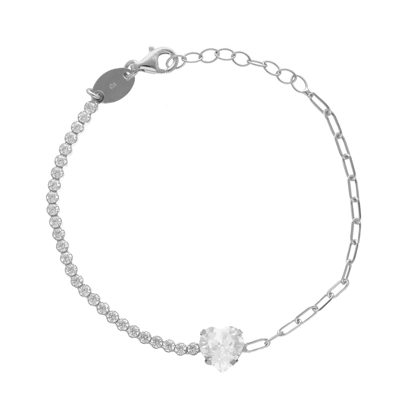 Sterling Silver Bracelet heart white crystal from Quererse Bien