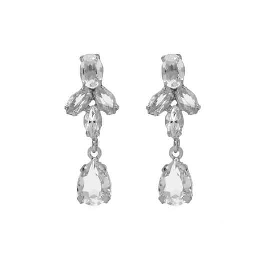 Rhodium Plated Sterling Silver Long earrings oval white crystal from Grace