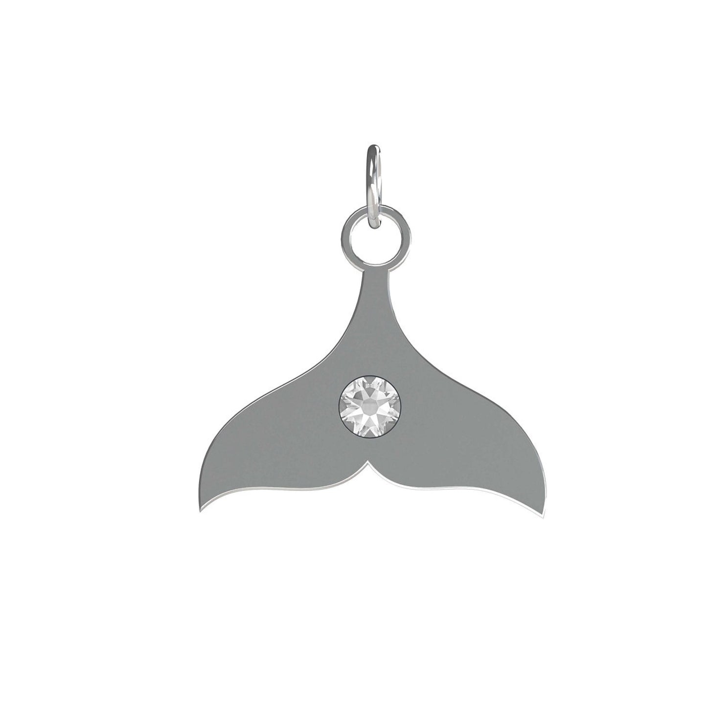 Sterling Silver Charm for Collar whale tail white crystal