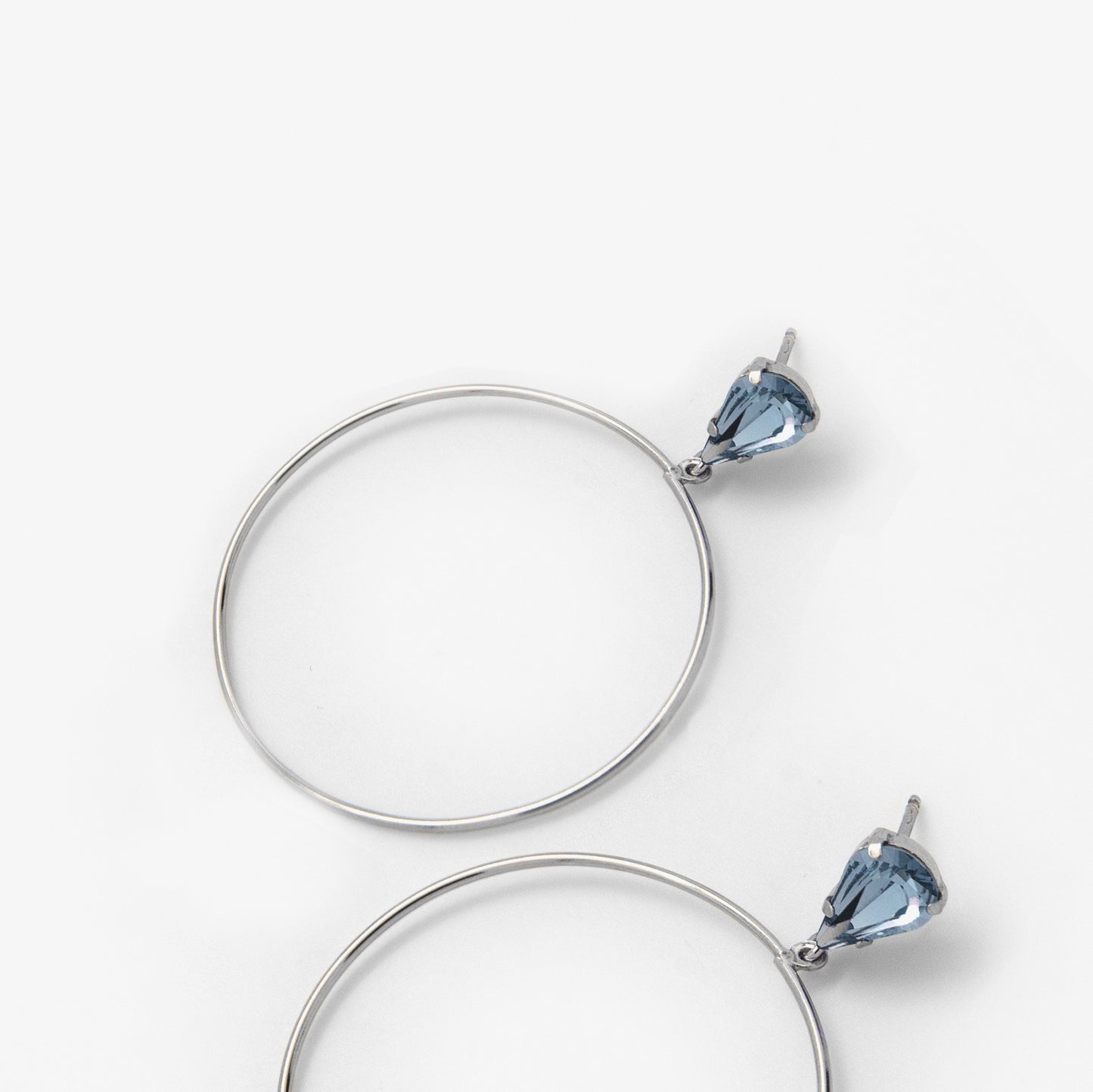 Rhodium Plated Sterling Silver Hoop earrings blue crystal from Hoop