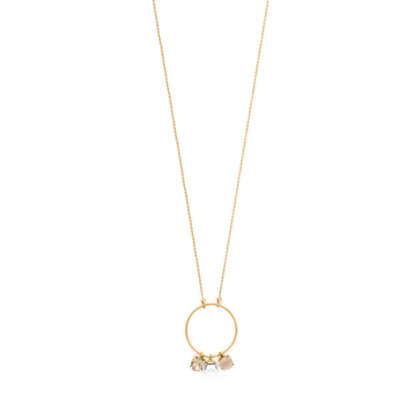 Gold plated Sterling Silver Long necklace circle crystal from Aura