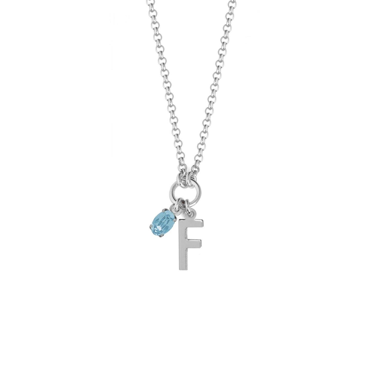 Rhodium Plated Sterling Silver Short necklace letter blue crystal from Initiale