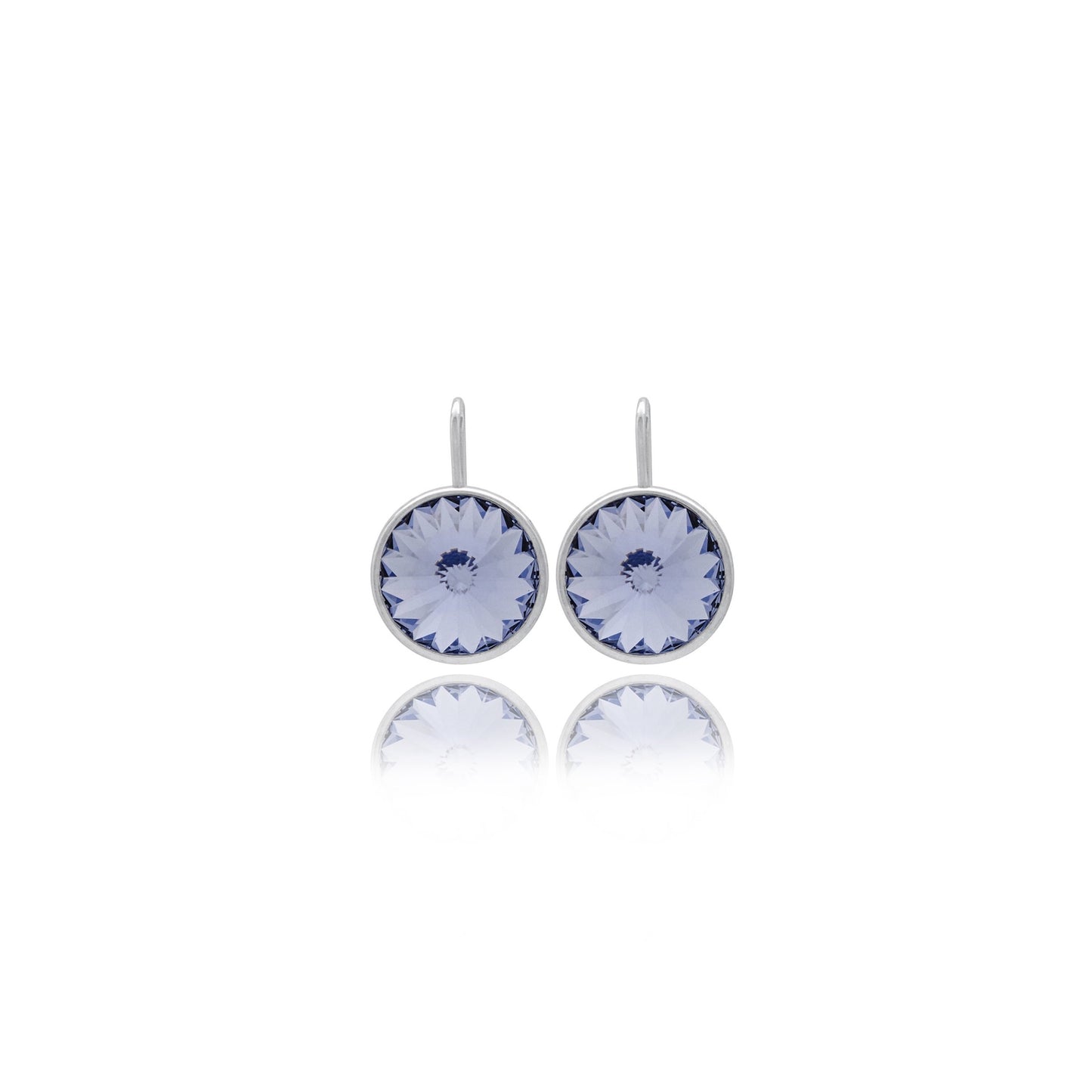 Rhodium Plated Sterling Silver Short earrings 15mm circle crystal from Basic