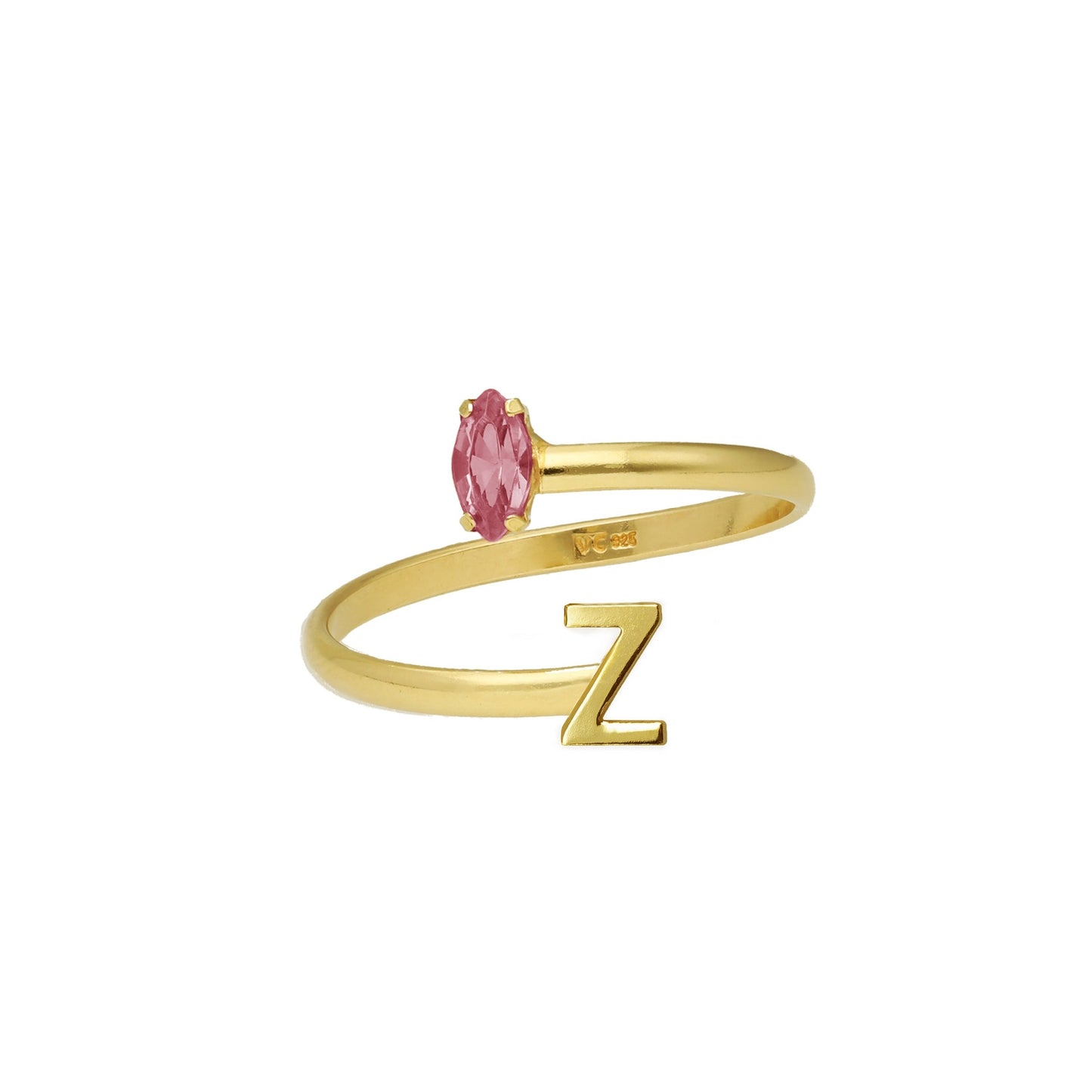 Anillo ajustable personalizados letra rosa en Plata baño Oro de Thename