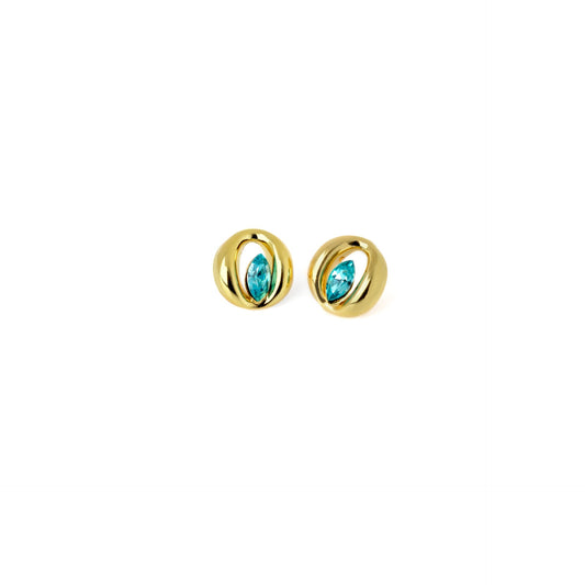 Gold plated Sterling Silver Stud earrings circle blue crystal from Soleil