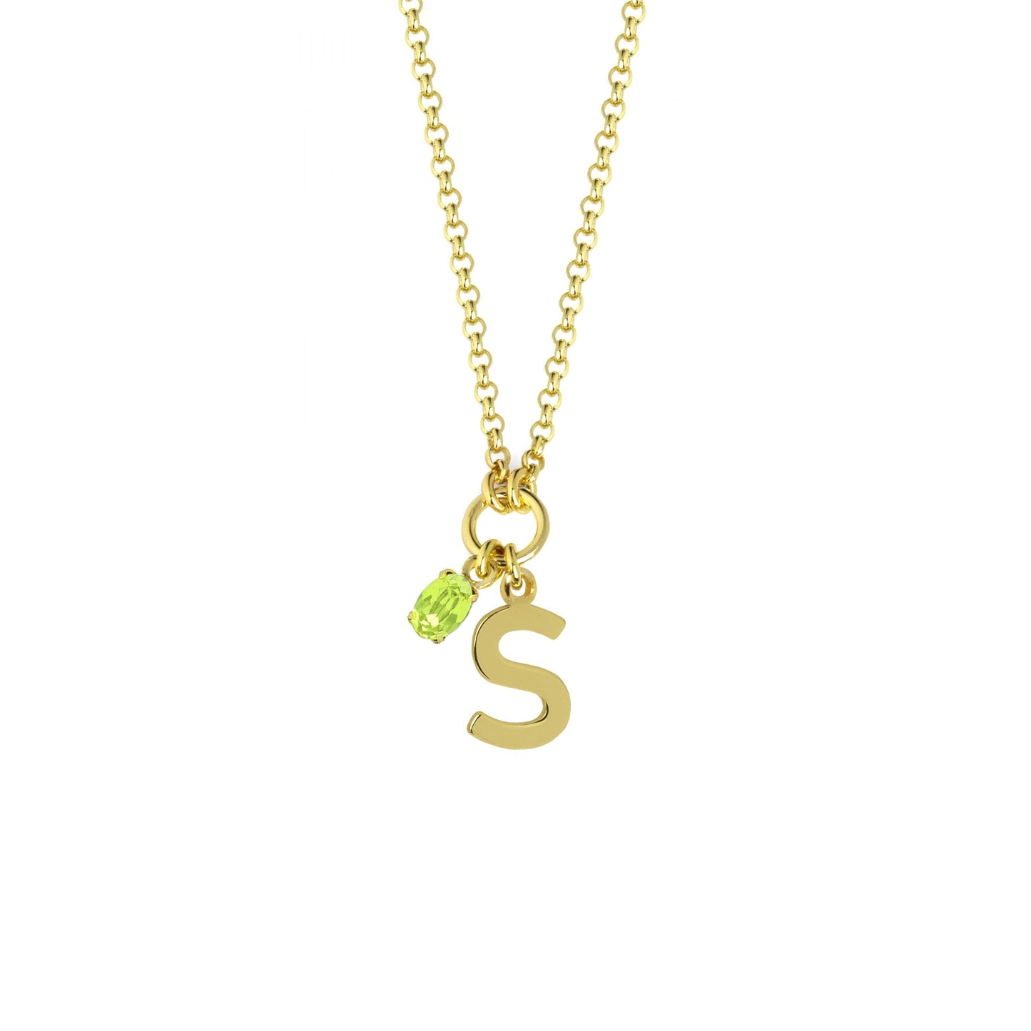 Gold plated Sterling Silver Short necklace letter green crystal from Initiale