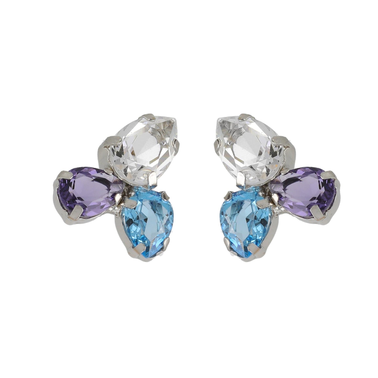 Rhodium Plated Sterling Silver Short earrings drop purple crystal from Glory