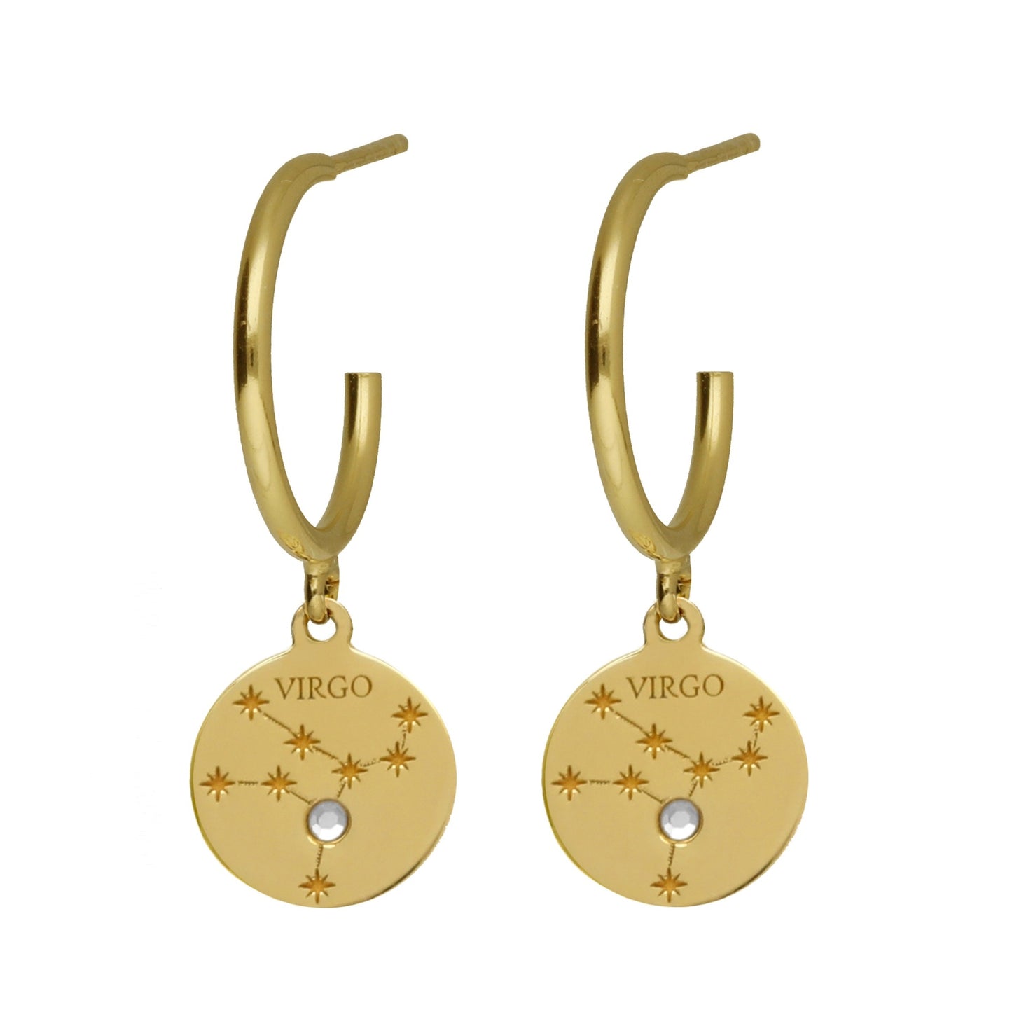 Gold plated Sterling Silver Hoop earrings horoscope white crystal from Zodiac