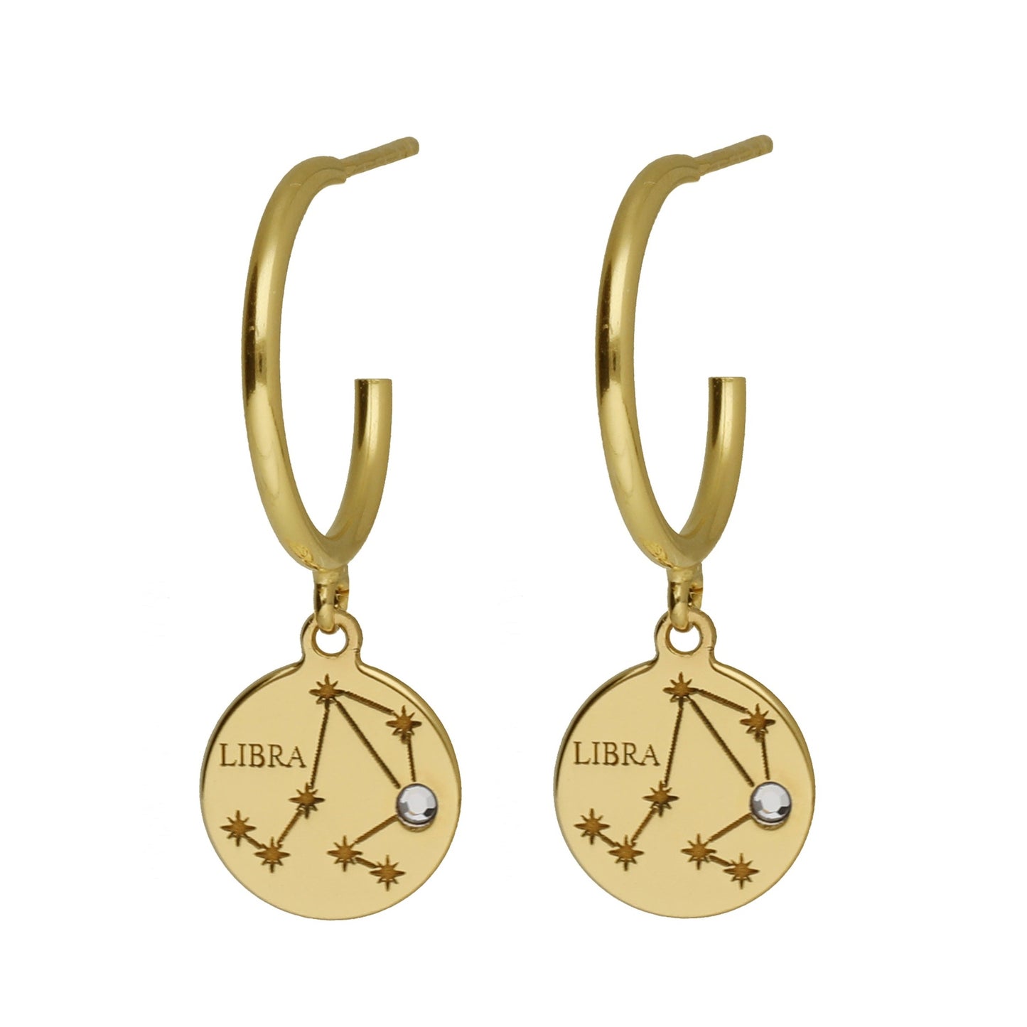 Gold plated Sterling Silver Hoop earrings horoscope white crystal from Zodiac