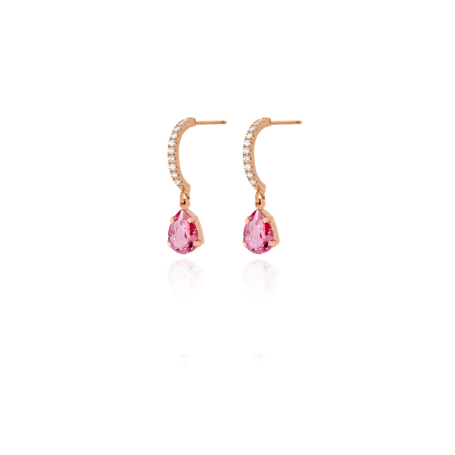 Rose Gold plated Sterling Silver Hoop earrings drop crystal from Aqua