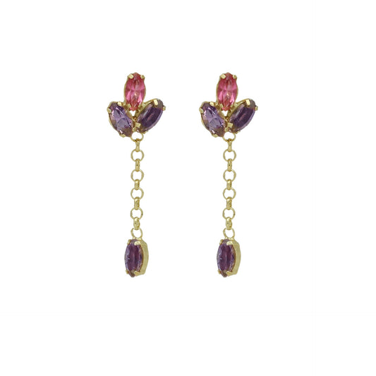 Gold plated Sterling Silver Long earrings flower crystal from Lia