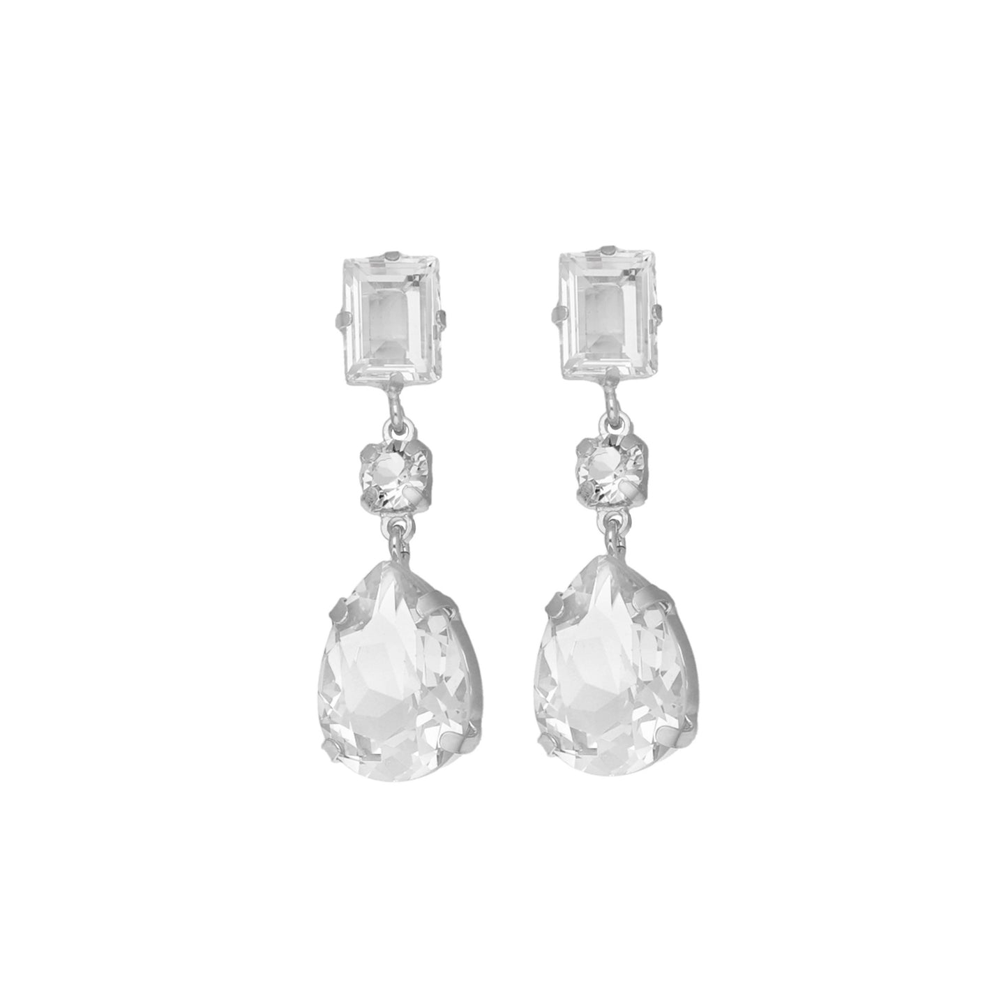 Rhodium Plated Sterling Silver Long earrings drop crystal from Diana