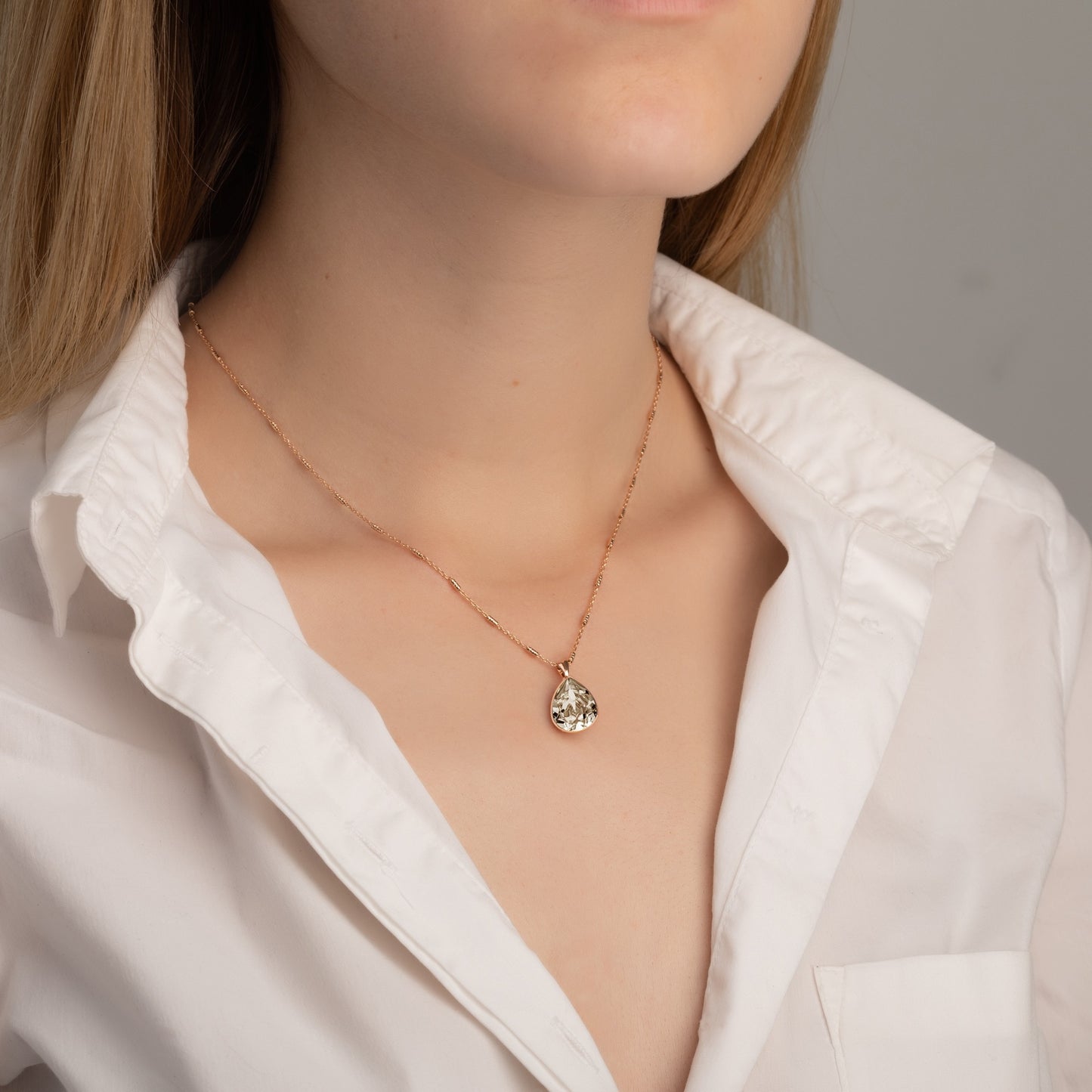 Rose Gold plated Sterling Silver Short necklace drop crystal from Essential