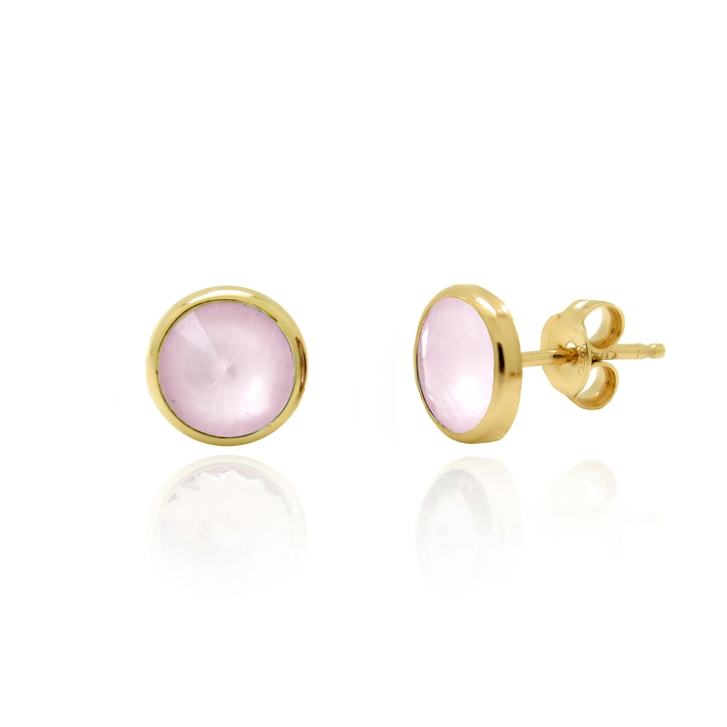 Gold plated Sterling Silver Stud earrings 9mm circle crystal from Basic