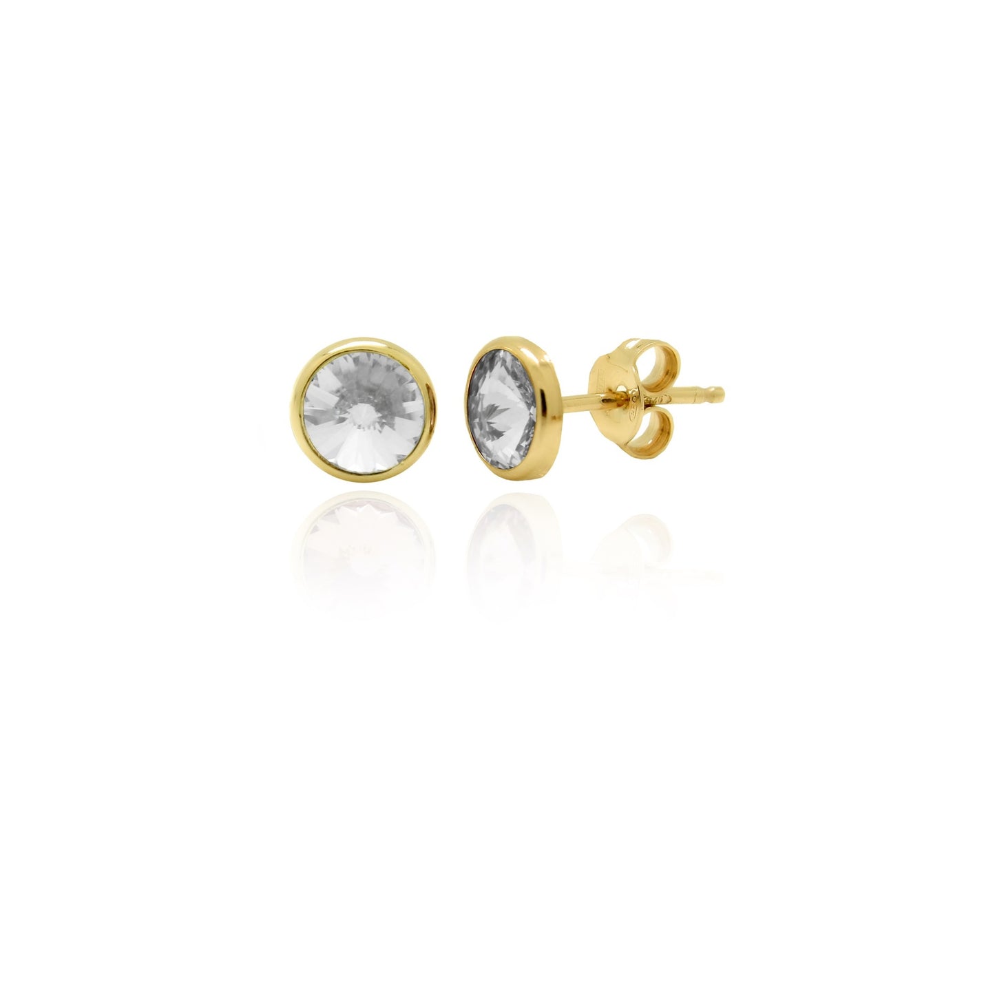 Gold plated Sterling Silver Stud earrings 7mm circle crystal from Basic