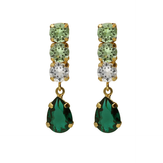 Gold plated Sterling Silver Long earrings drop green crystal from the collection Illume