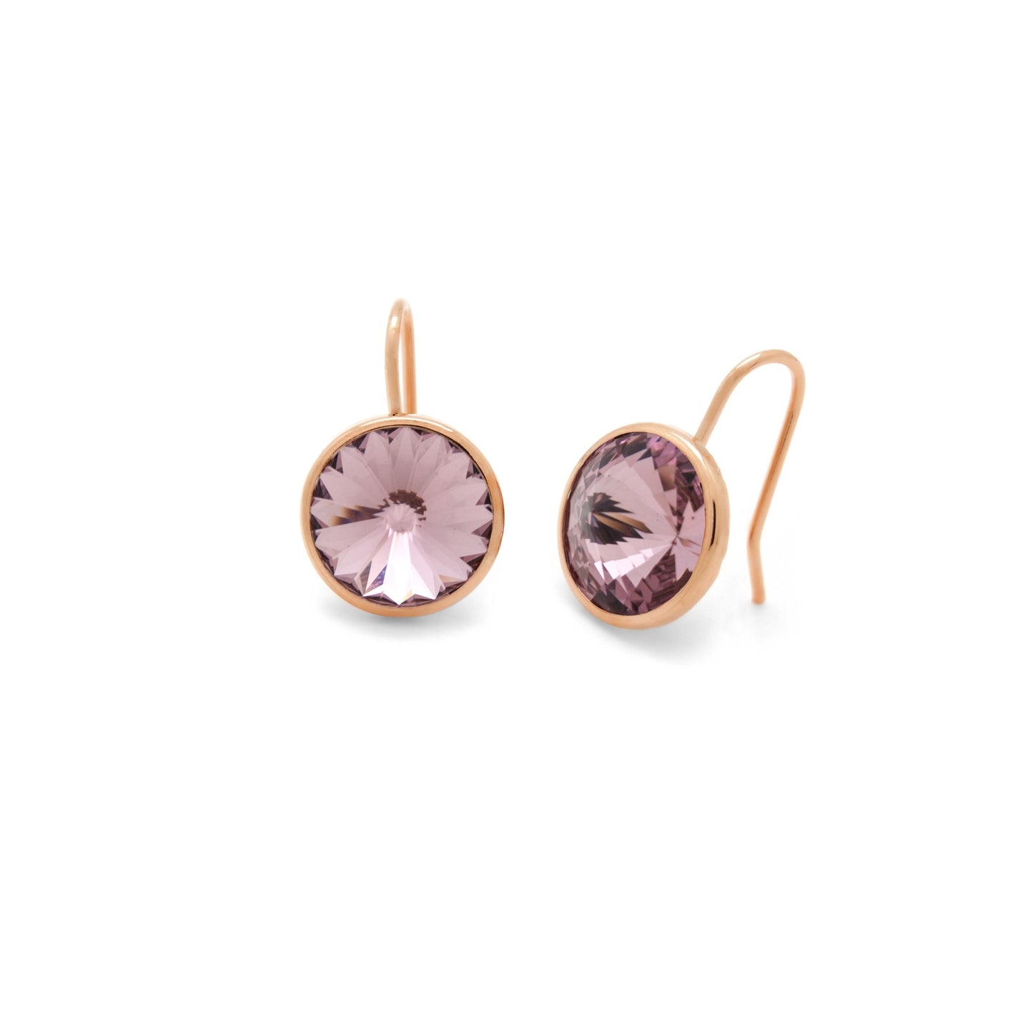 Pendientes cortos 11,5mm círculo cristal en Plata baño Oro Rosa de Basic