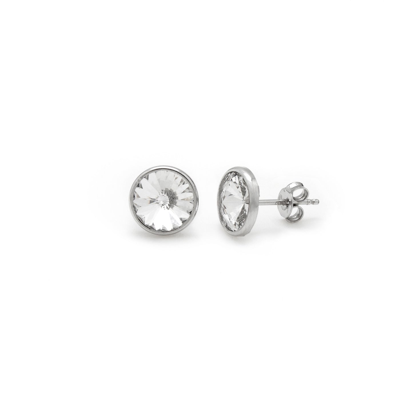 Pendientes botón 11,5mm círculo cristal en Plata baño rodio de Basic