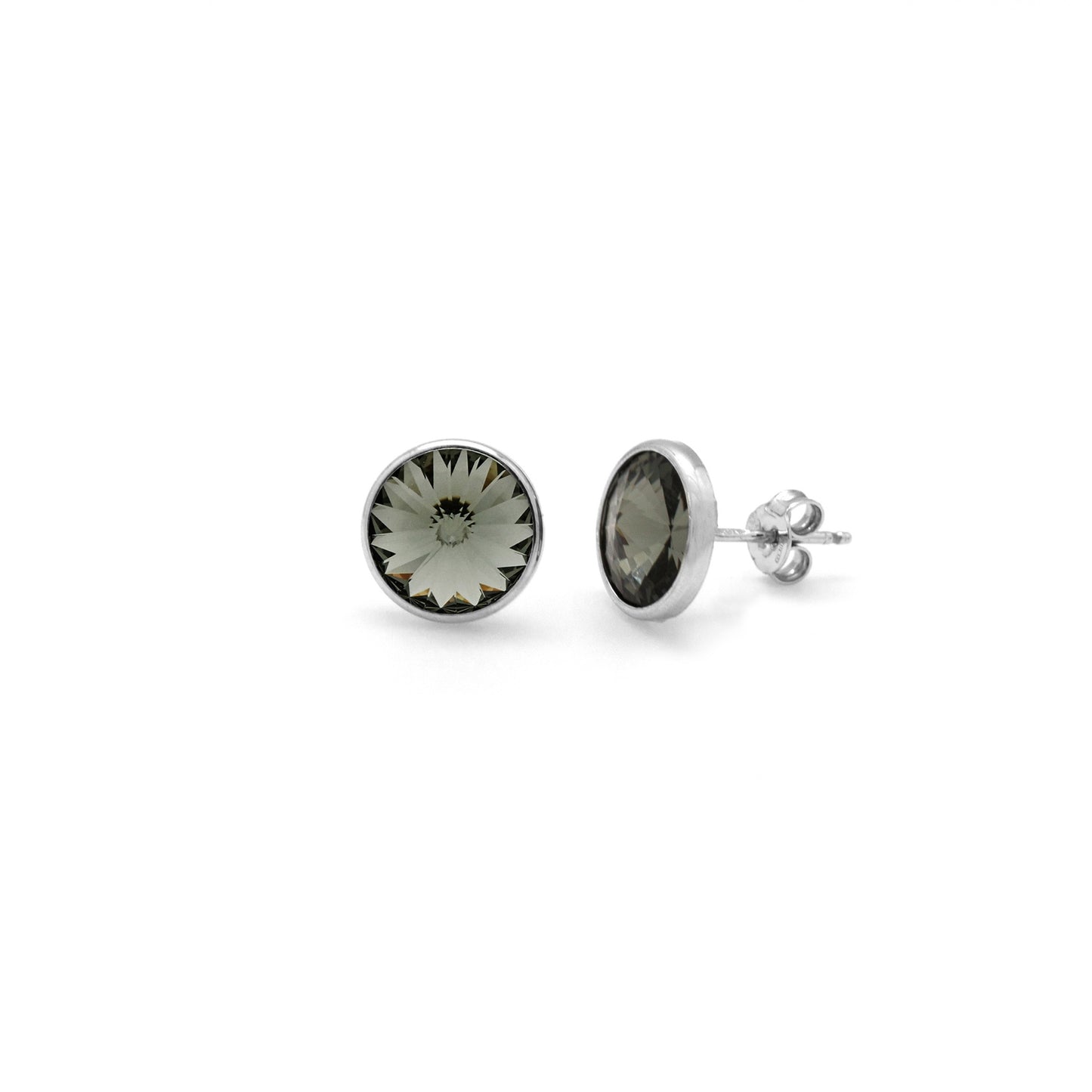 Rhodium Plated Sterling Silver Stud earrings 11,5mm circle crystal from Basic