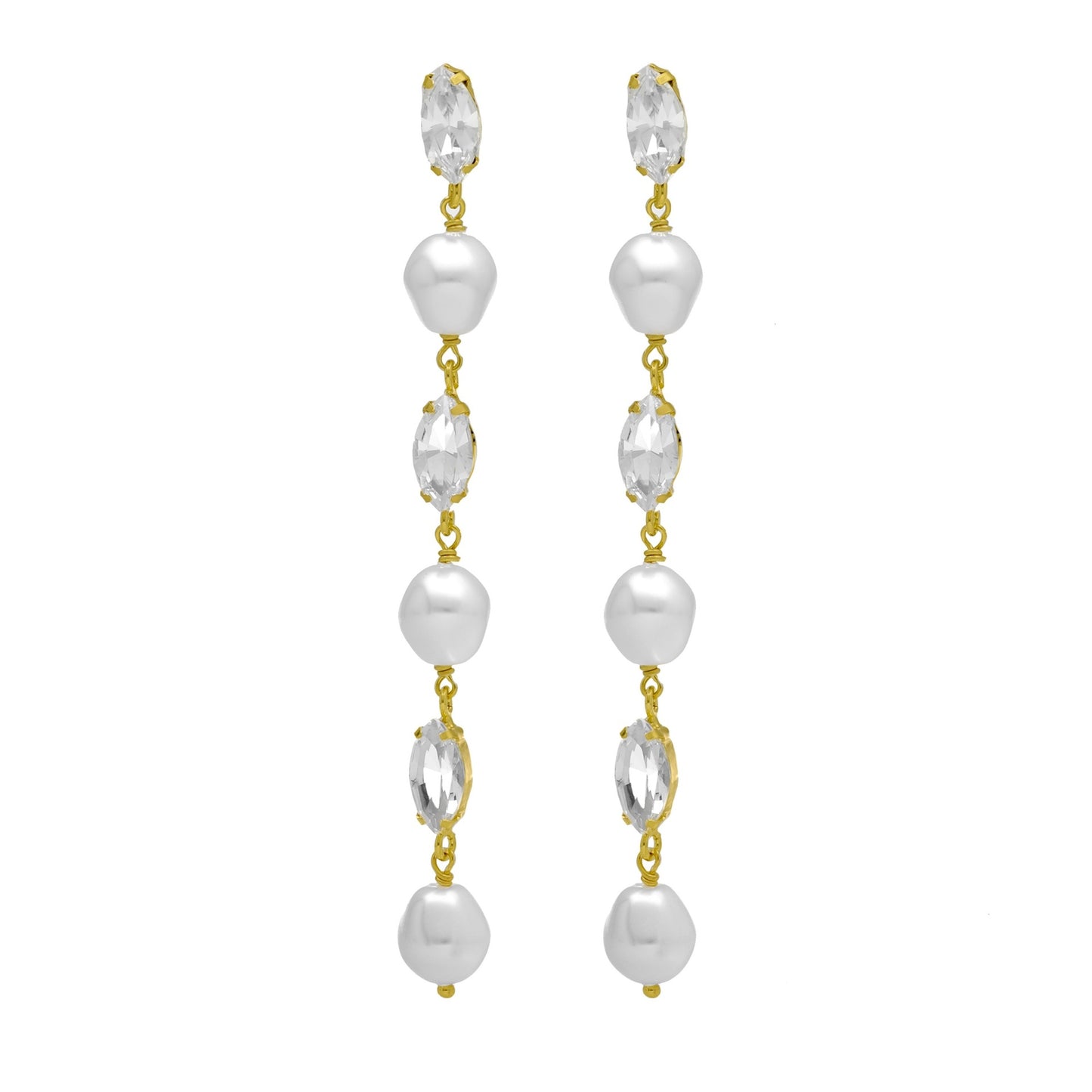 Sterling Silver Long earrings white crystals and pearls from Purpose