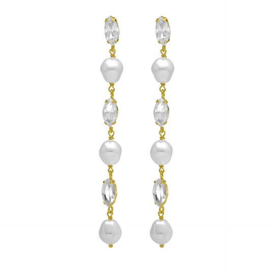 Sterling Silver Long earrings white crystals and pearls from Purpose