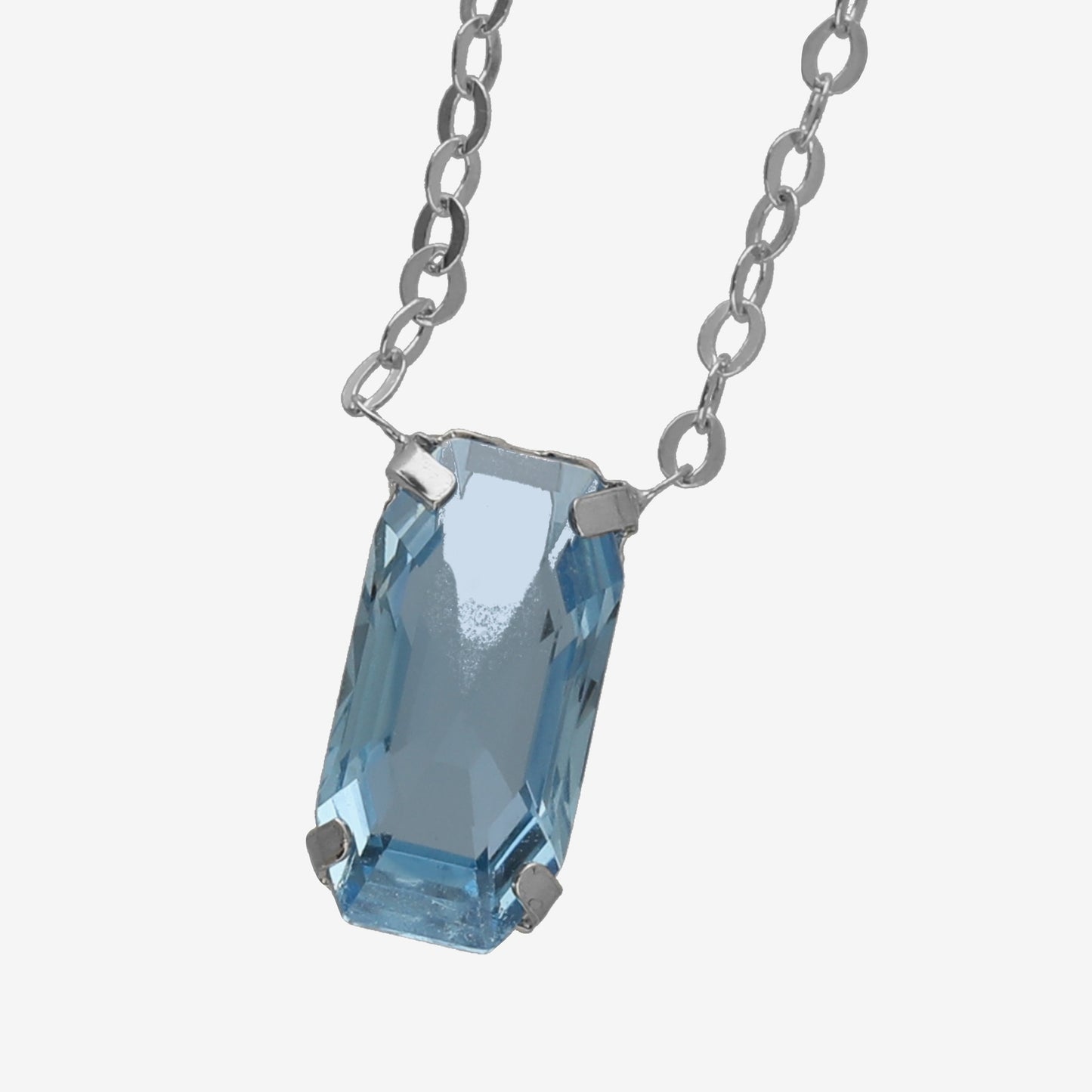 Rhodium Plated Sterling Silver Short necklace rectangle blue crystal from Inspire