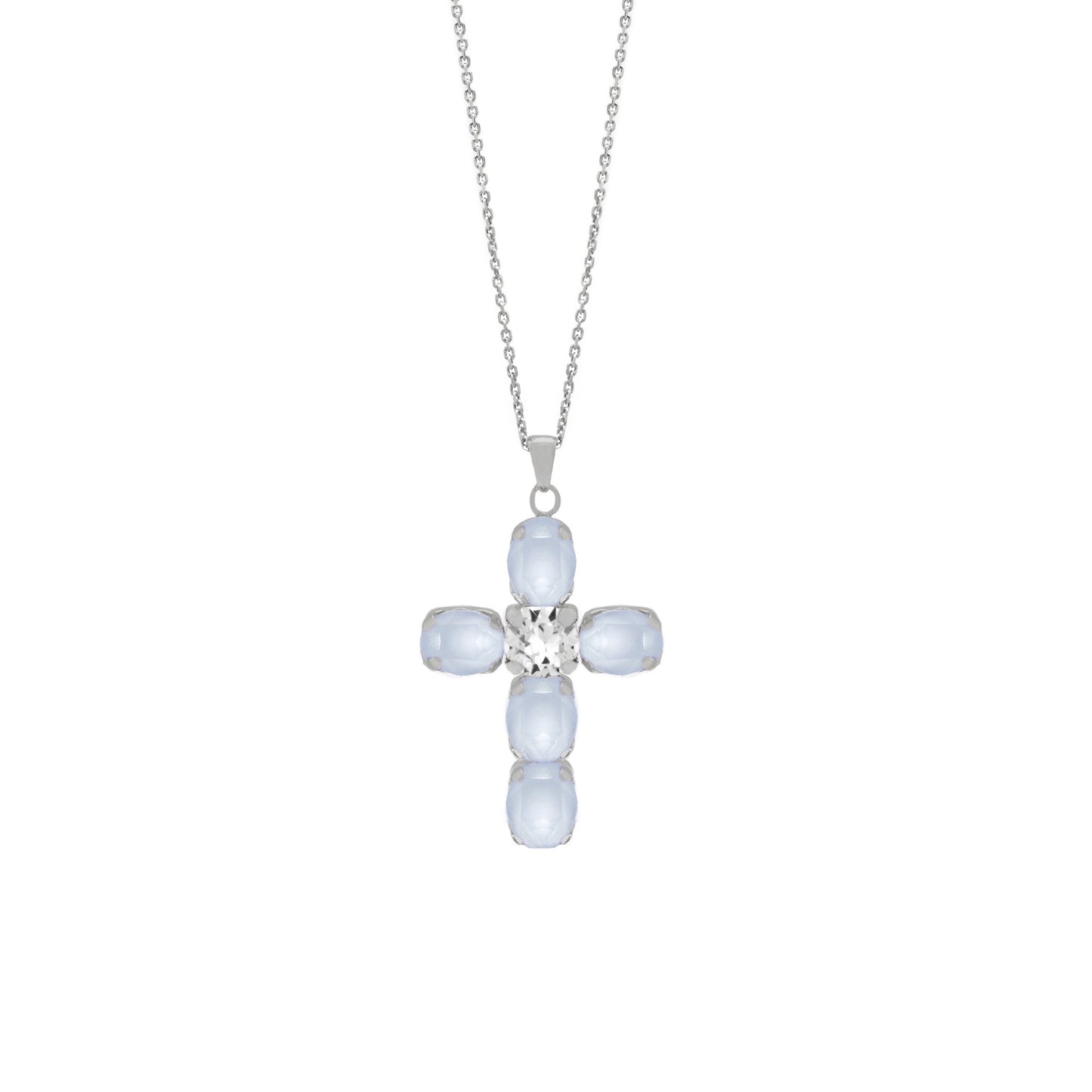 Rhodium Plated Sterling Silver Short necklace cross crystal from Poetic