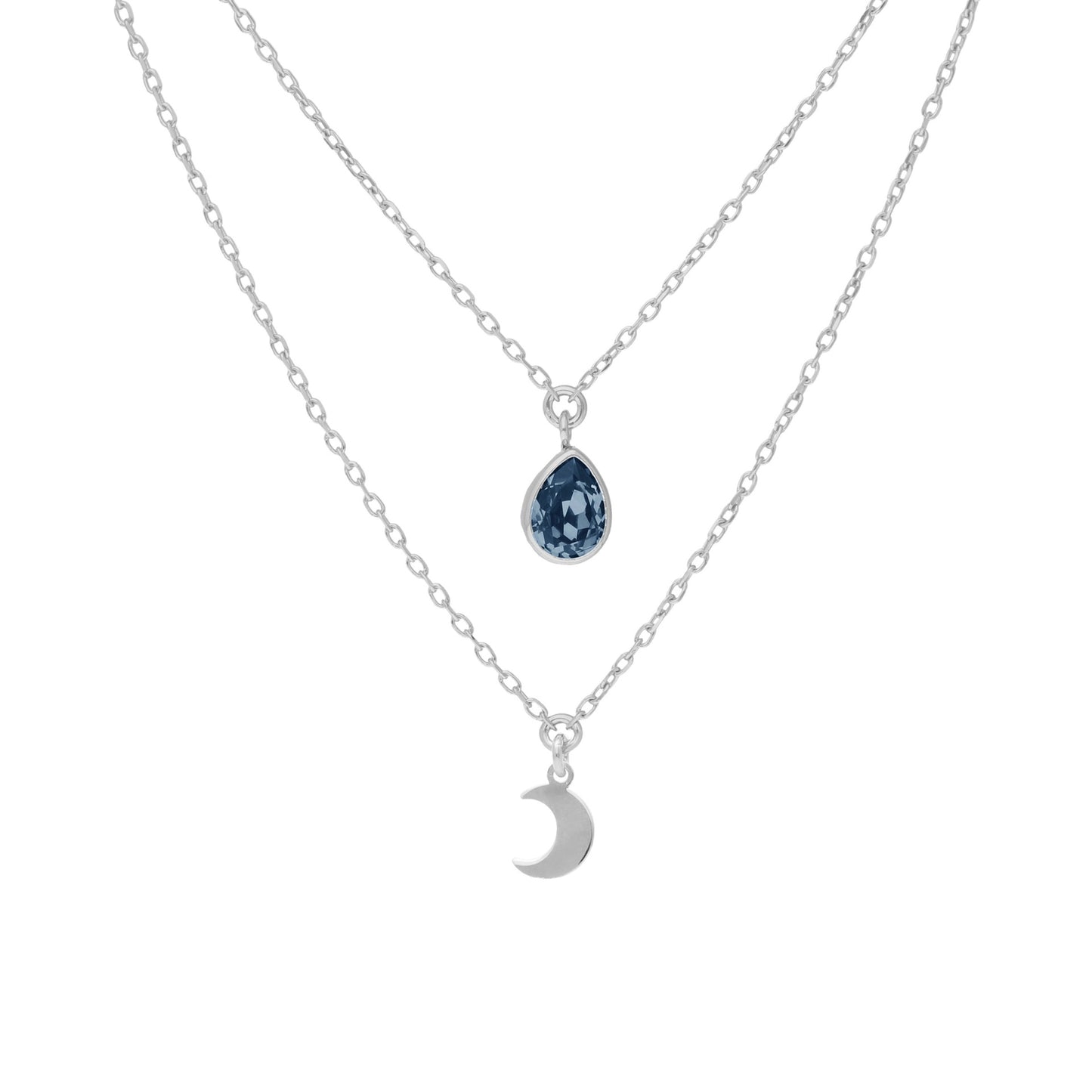 Sterling Silver Collar layering moon blue crystal from El Firmamento