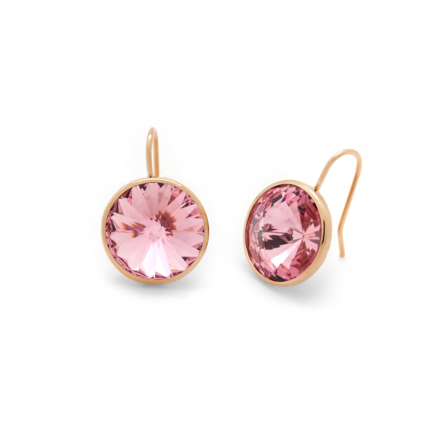 Rose Gold plated Sterling Silver Short earrings 15mm circle crystal from Basic