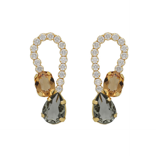 Gold plated Sterling Silver Short earrrings champagne crystal from Clarity