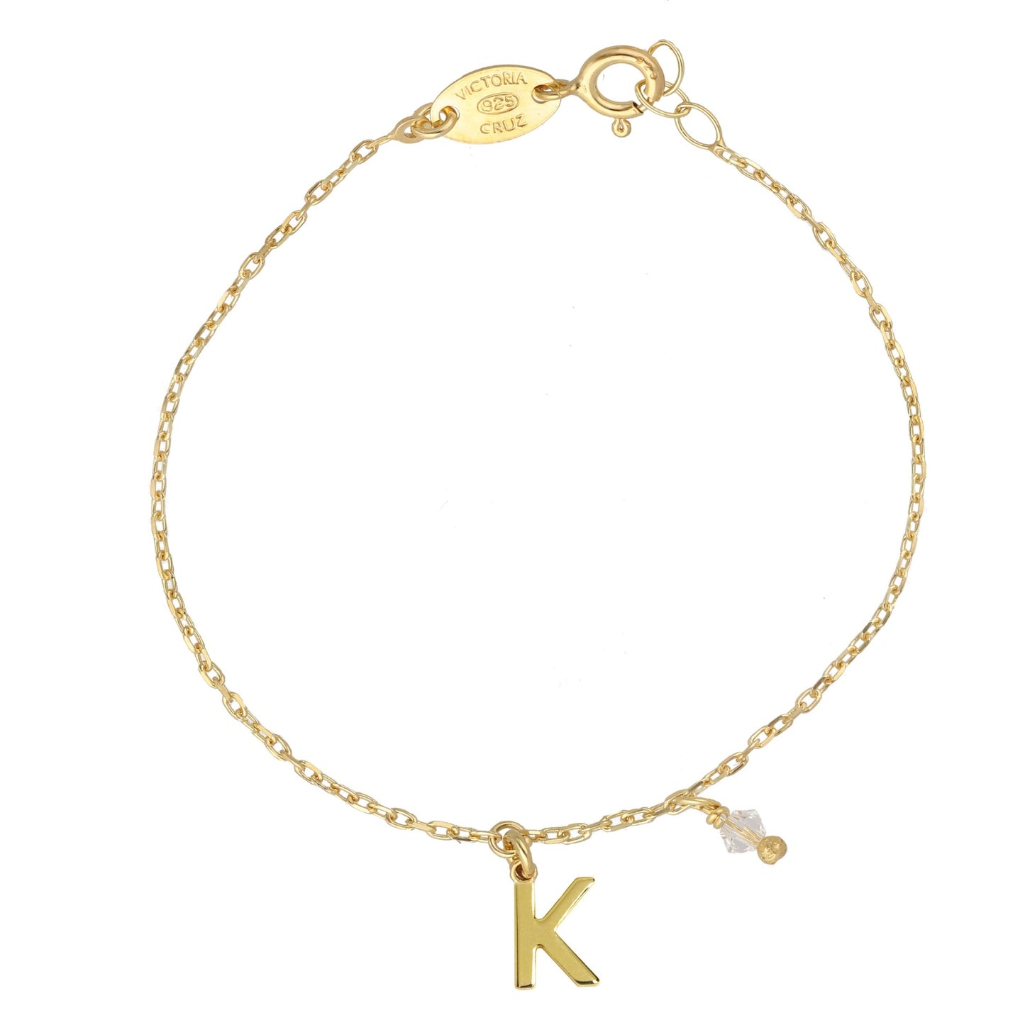 Gold plated Sterling Silver Bracelet letter white crystal from Thename