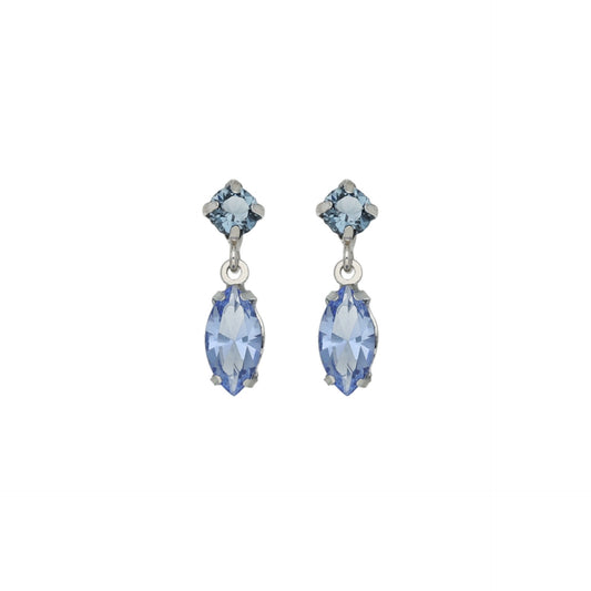 Pendientes cortos cristal azul en Plata baño rodio de Sabina