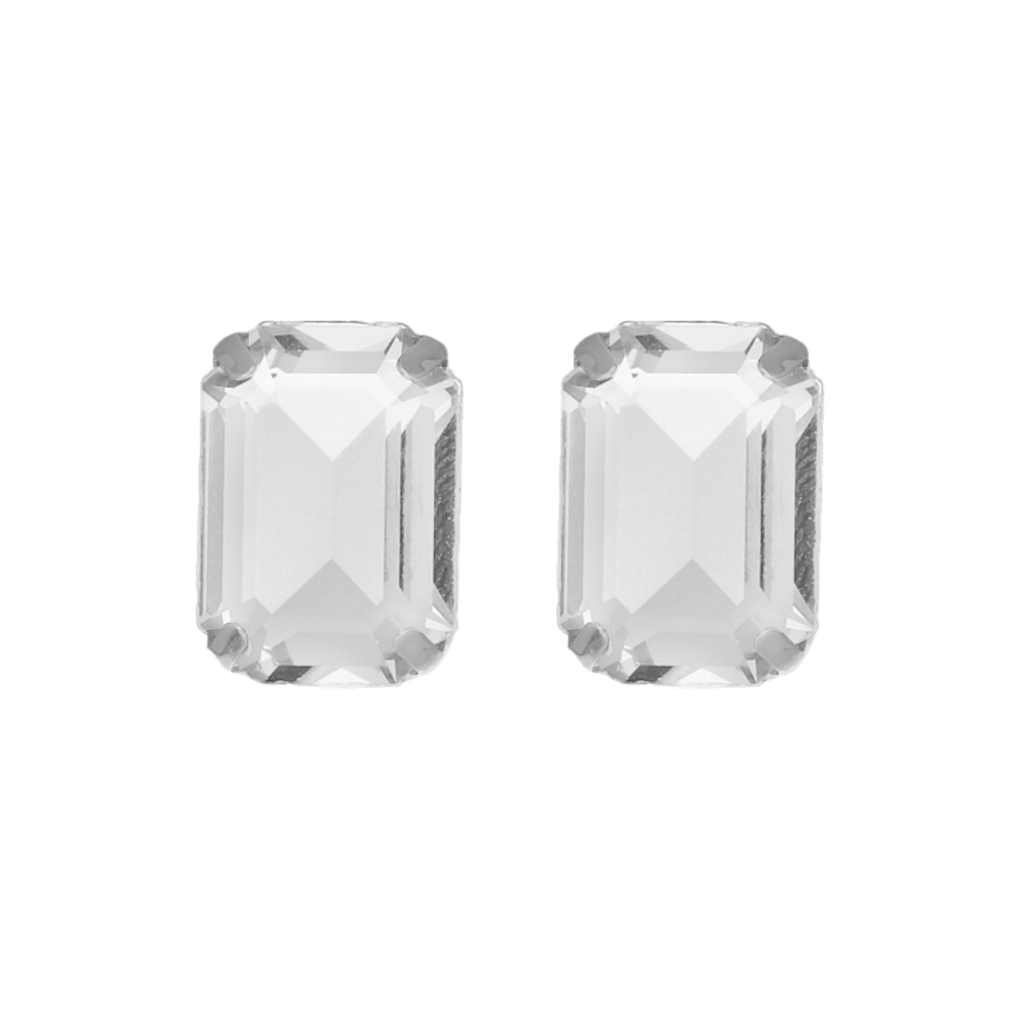 Rhodium Plated Sterling Silver Stud earrings rectangle white crystal from Helena