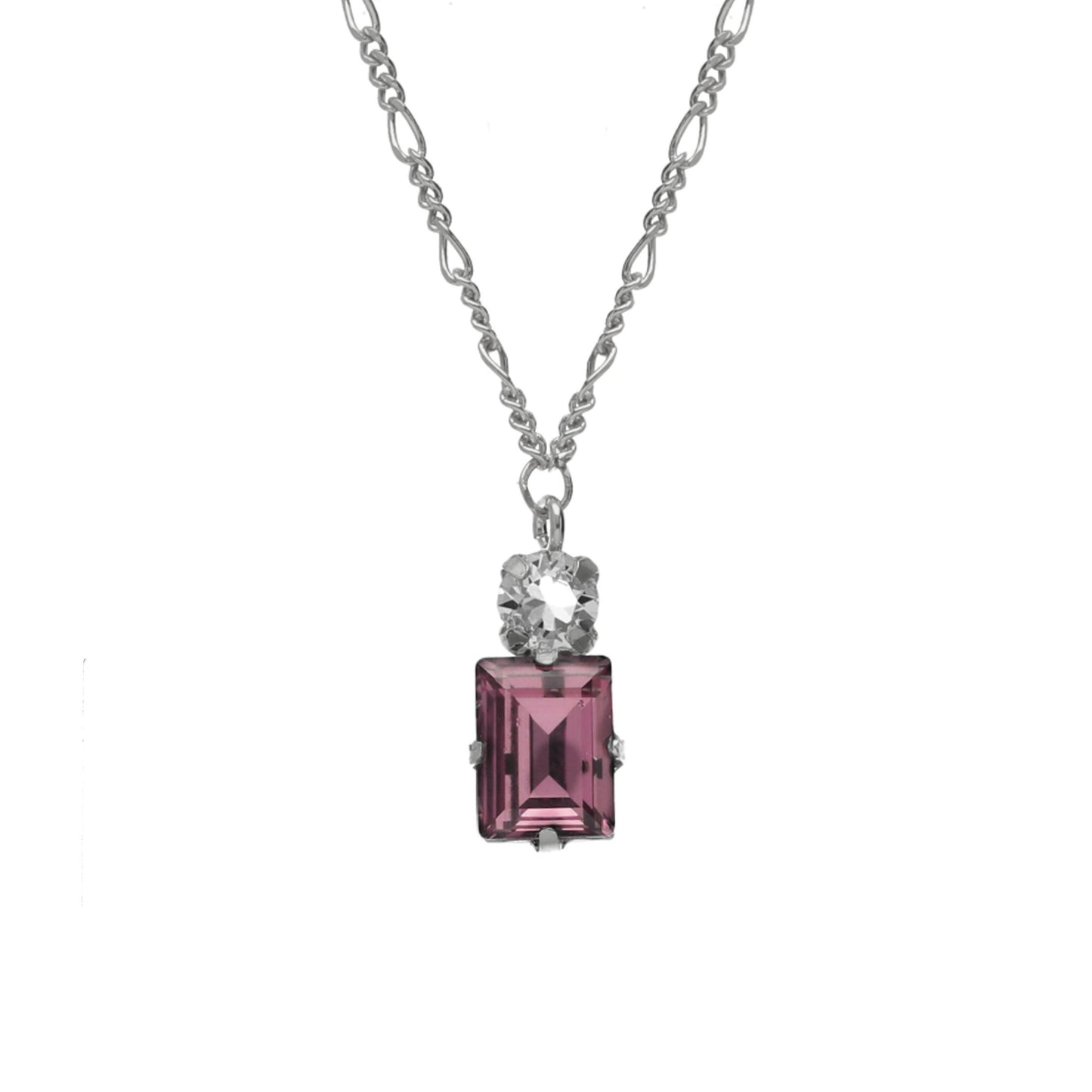 Rhodium Plated Sterling Silver Short necklace rectangle crystal from Serenity