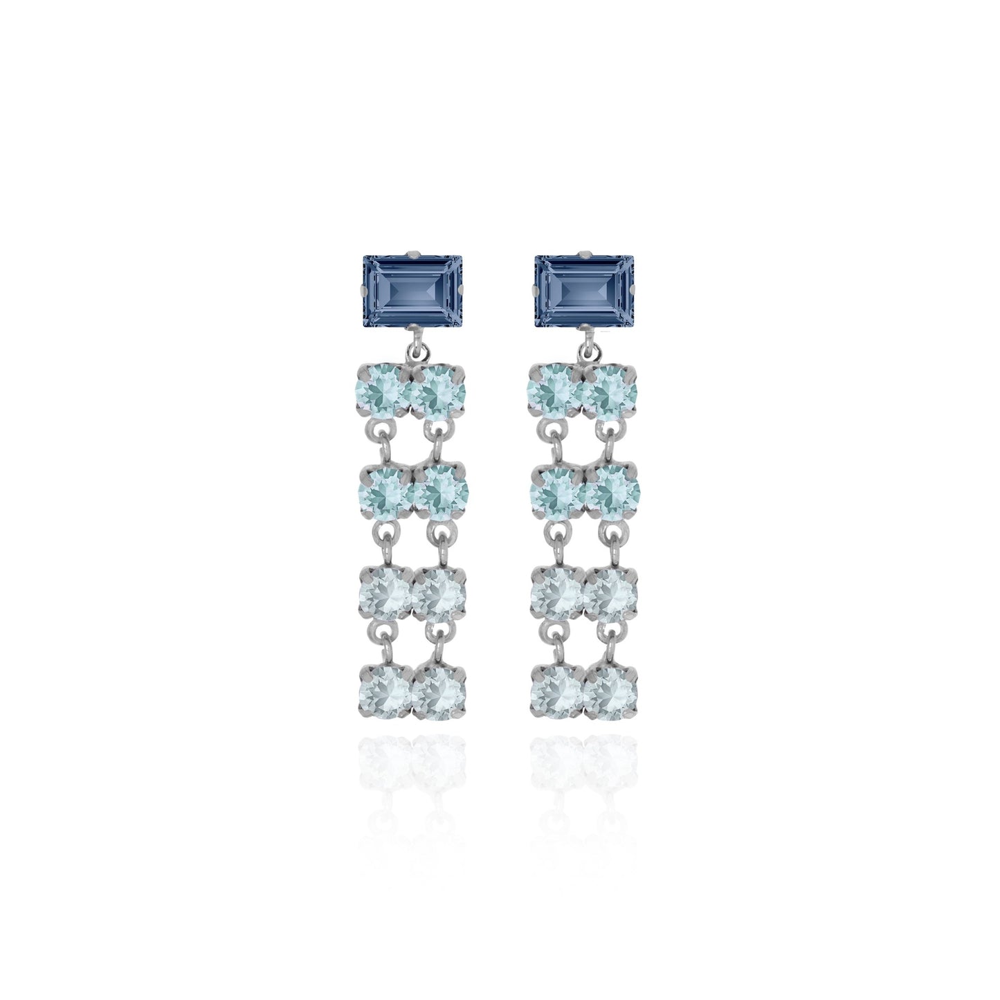 Pendientes largos cascada cristal azul en Plata baño rodio de Antonella