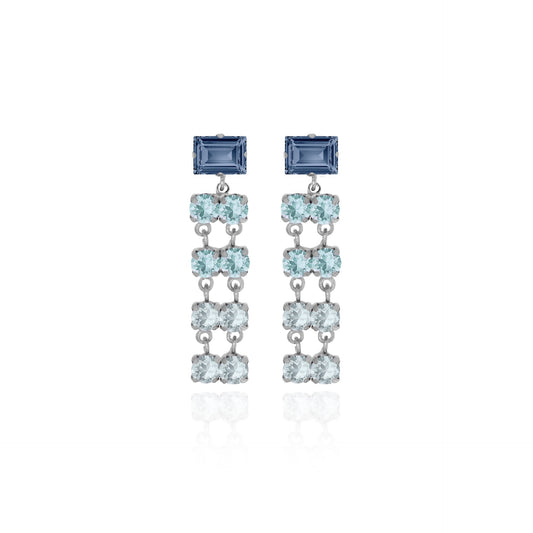 Pendientes largos cascada cristal azul en Plata baño rodio de Antonella