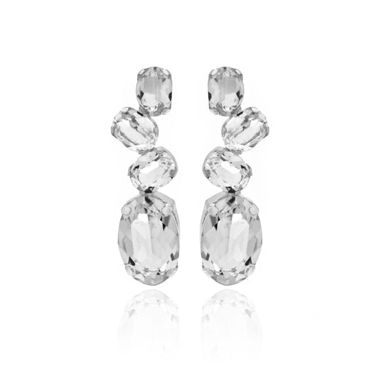 Rhodium Plated Sterling Silver Long earrings oval crystal from Aura