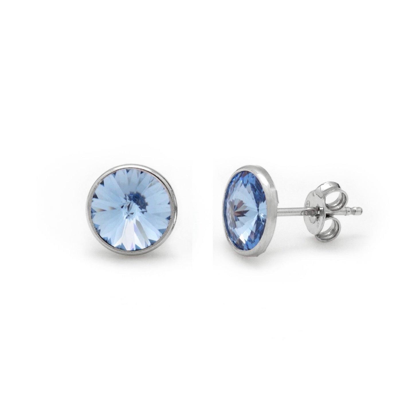 Rhodium Plated Sterling Silver Stud earrings 9mm circle crystal from Basic