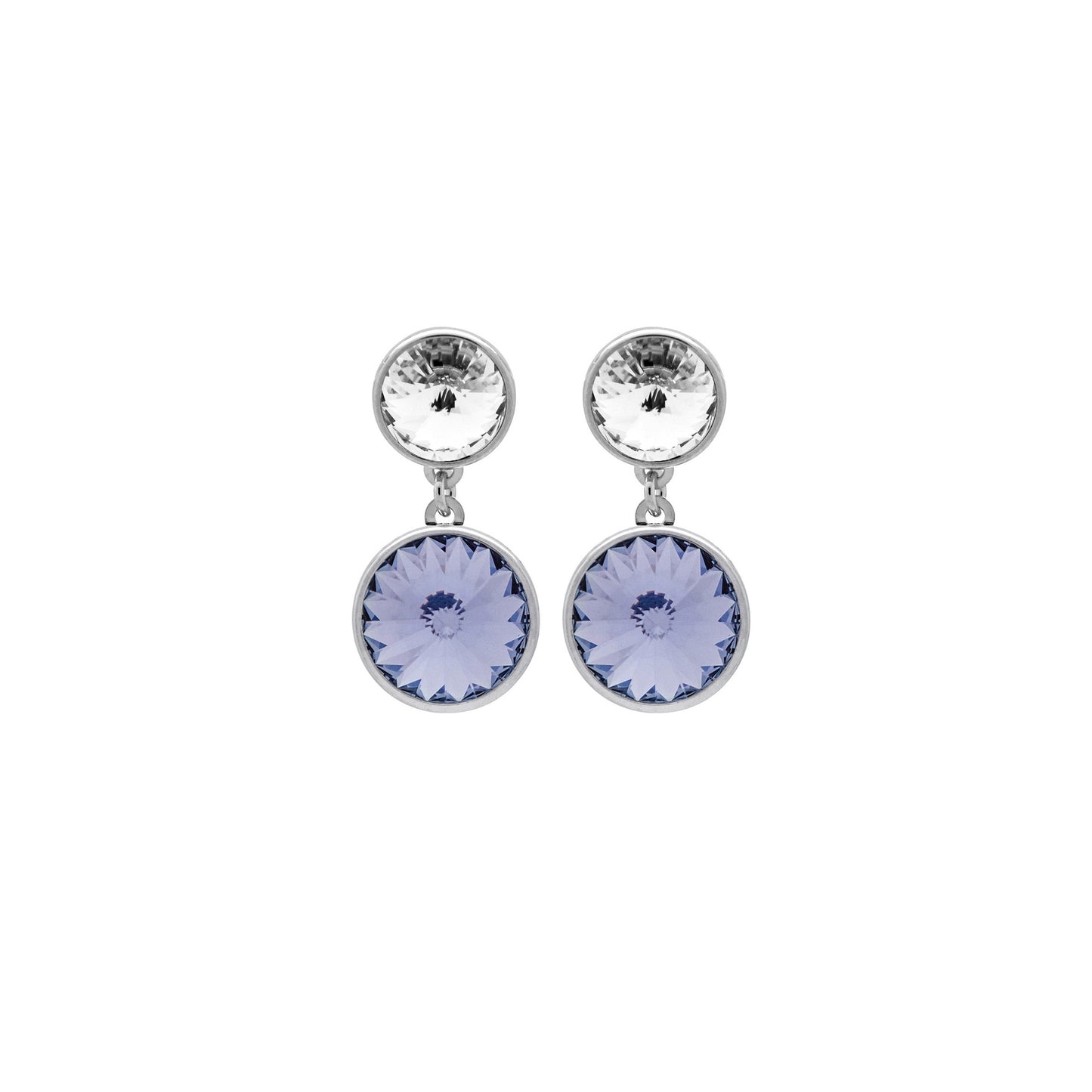 Rhodium Plated Sterling Silver Short earrings 9 y 11,5mm circle crystal from Basic