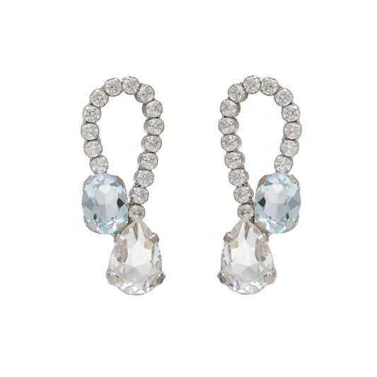 Rhodium plated Sterling Silver Short earrrings blue crystal from Clarity