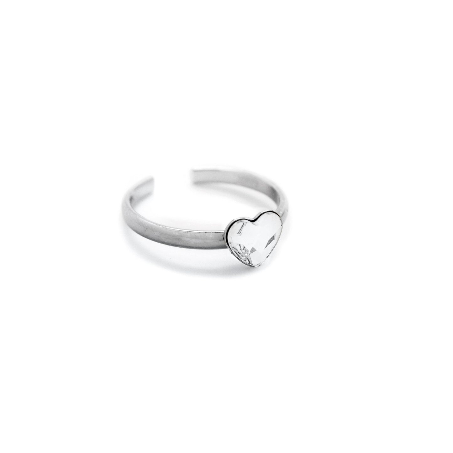 Rhodium Plated Sterling Silver Adjustable ring heart white crystal from Kids