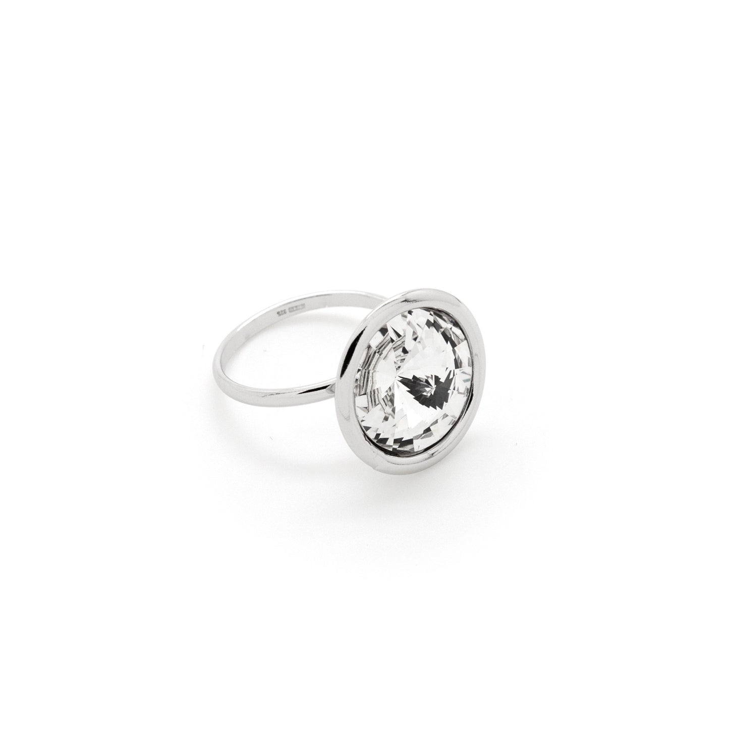 Anillo ajustable 18mm círculo cristal en Plata baño rodio de Basic