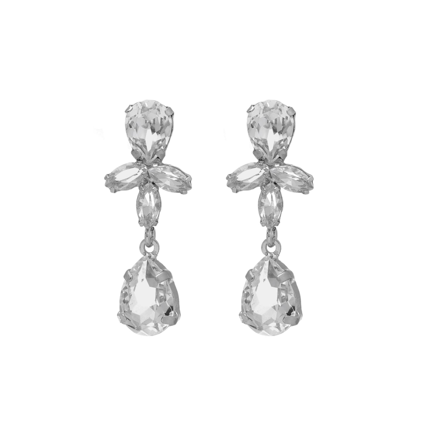 Rhodium Plated Sterling Silver Long earrings white crystal from Grace