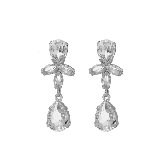 Rhodium Plated Sterling Silver Long earrings white crystal from Grace