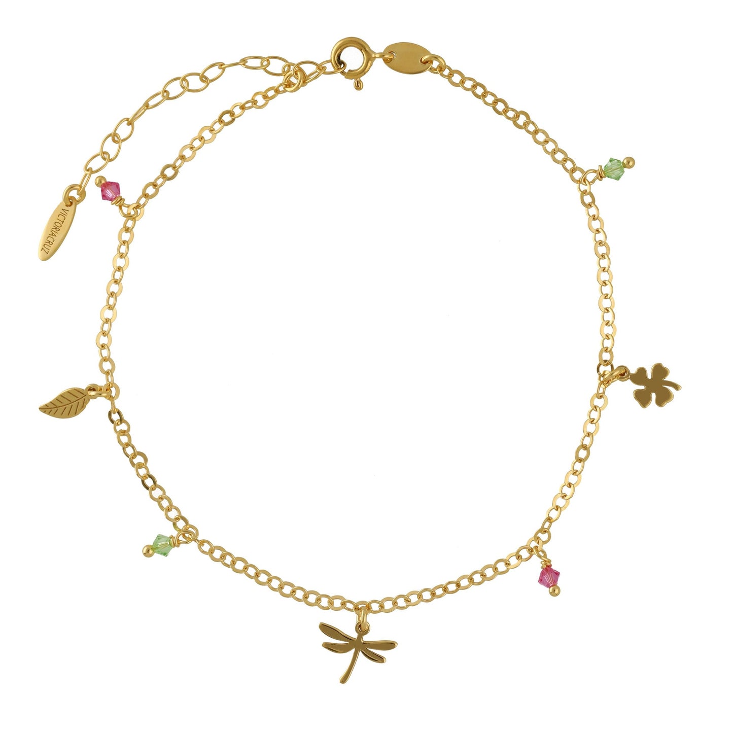 Gold plated Sterling Silver Anklet dragon-fly multicolor crystal from Bliss