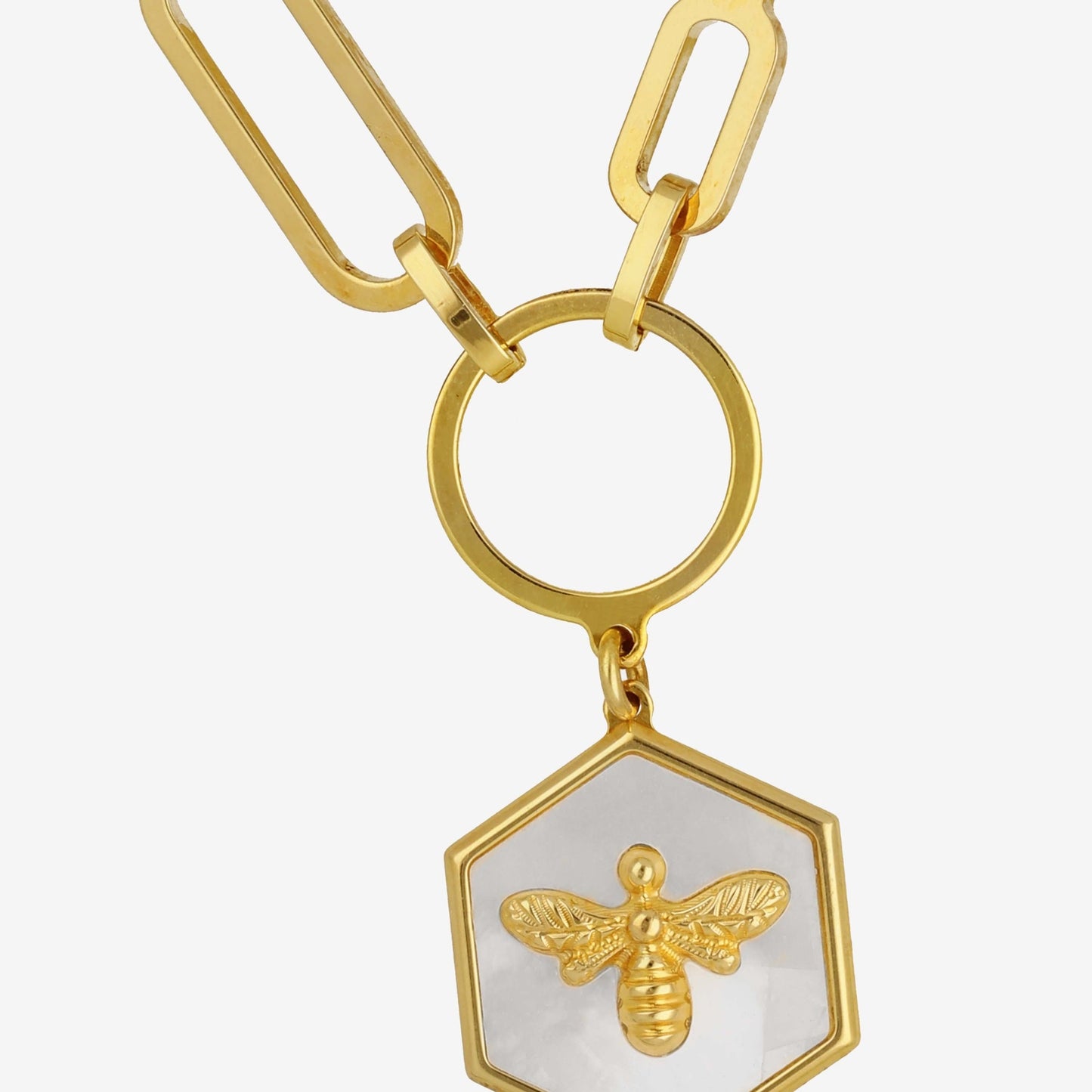 Gold plated Sterling Silver Short necklace bee mother of pearl from Honey