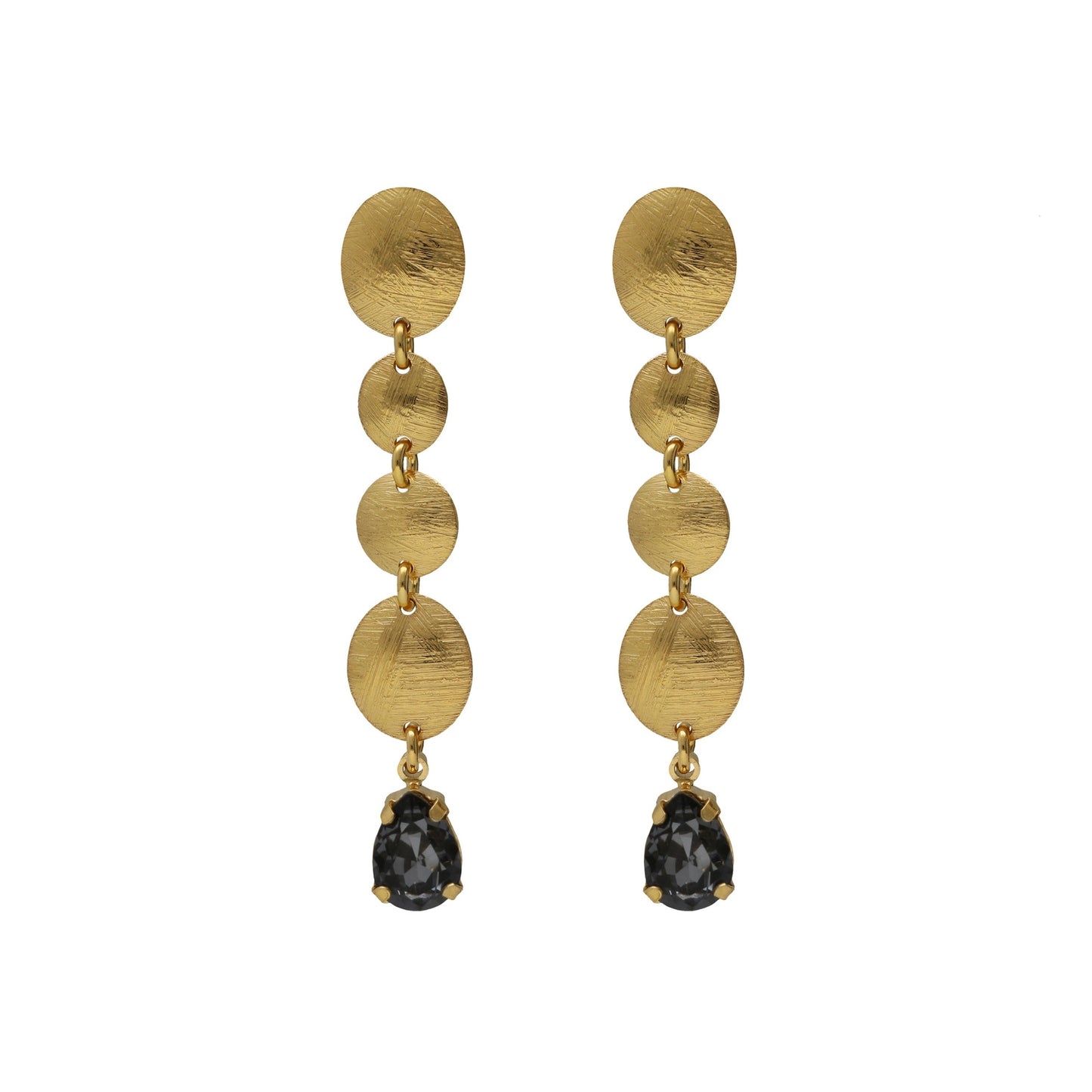 Gold plated Sterling Silver Long earrings drop black crystal from Noise