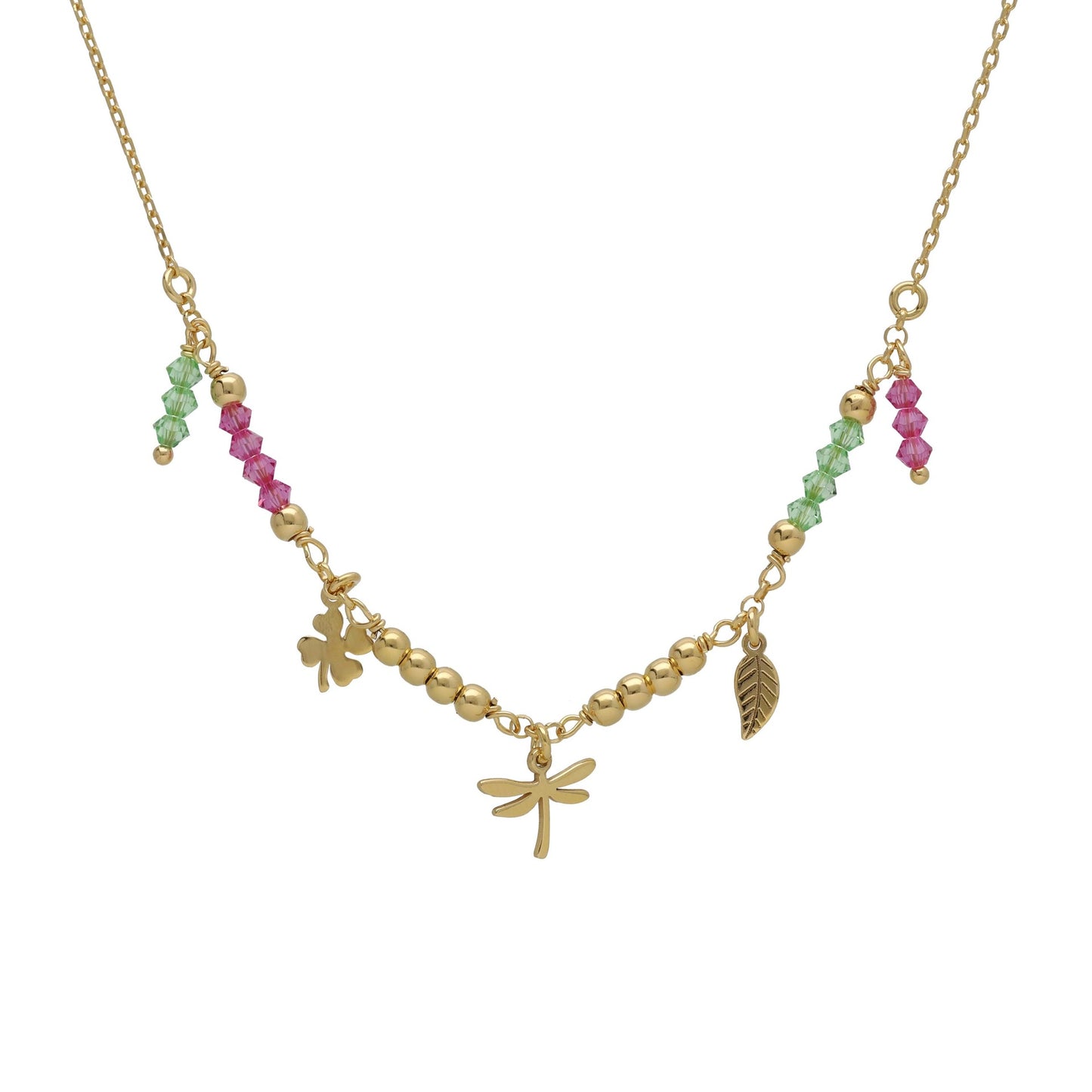 Gold plated Sterling Silver Short necklace dragon-fly multicolor crystal from Bliss